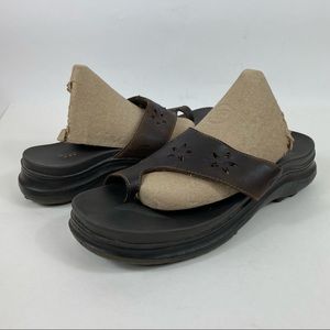 Vintage Skechers Sandals Womens Sz 10 Brown Leather 90s Y2K Toe Loop Thick Sole